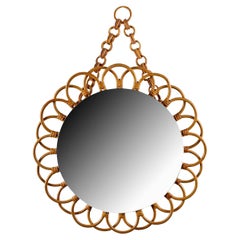 Miroir rond en rotin de Louis Sognot, 1960