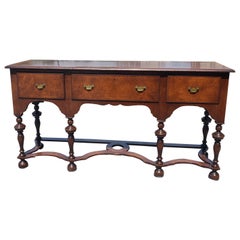 19th Century William and Mary Burl Walnut Banded Sideboard Credenza Buffet