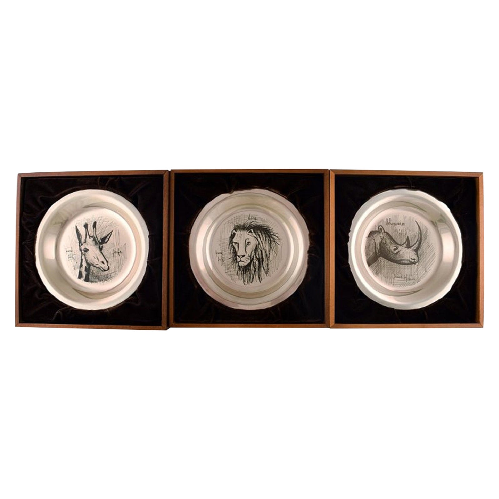 Bernard Buffet, 1928-1999, Three Annual Plates in Sterling Silver
