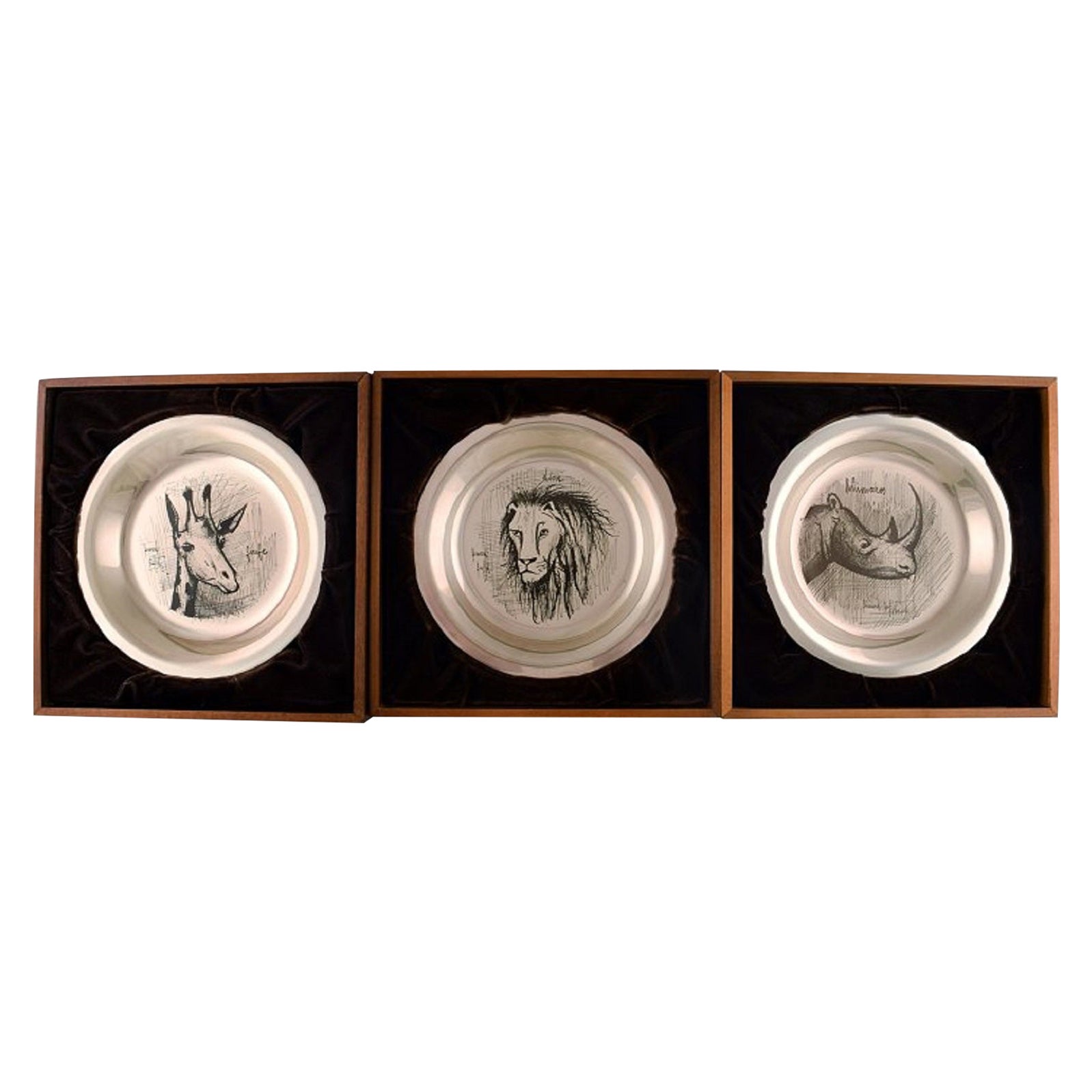Bernard Buffet, 1928-1999, Three Annual Plates in Sterling Silver