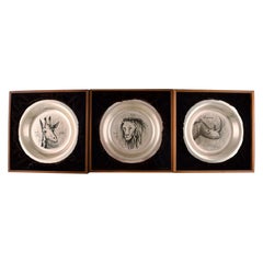 Bernard Buffet, 1928-1999, Three Annual Plates in Sterling Silver