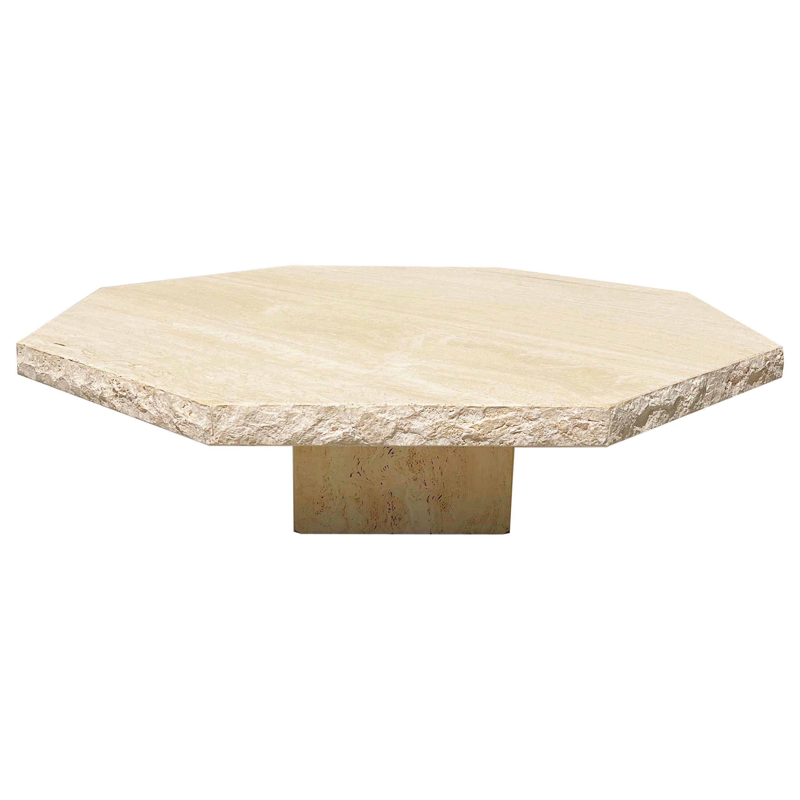 Vintage Octagonal Live Edge Italian Travertine Coffee Table