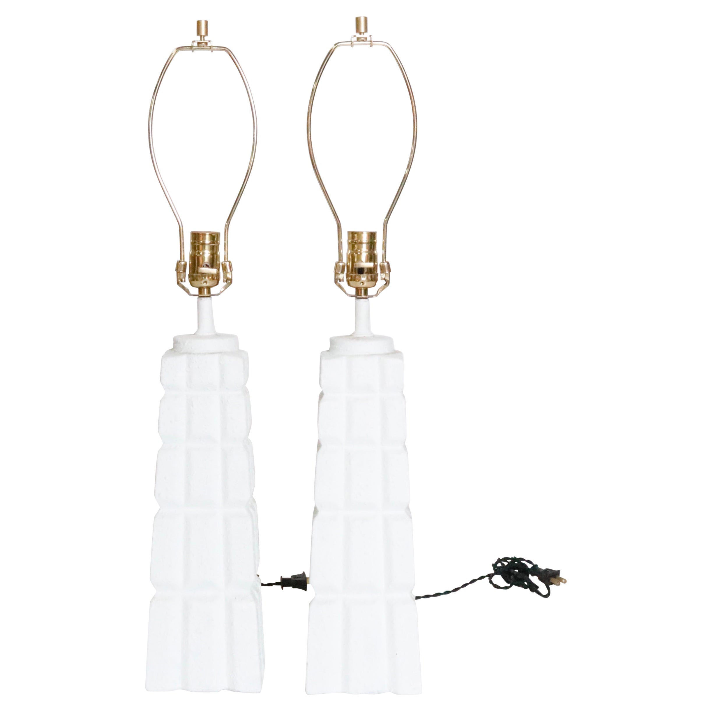 White Gesso Table Lamps, a Pair For Sale