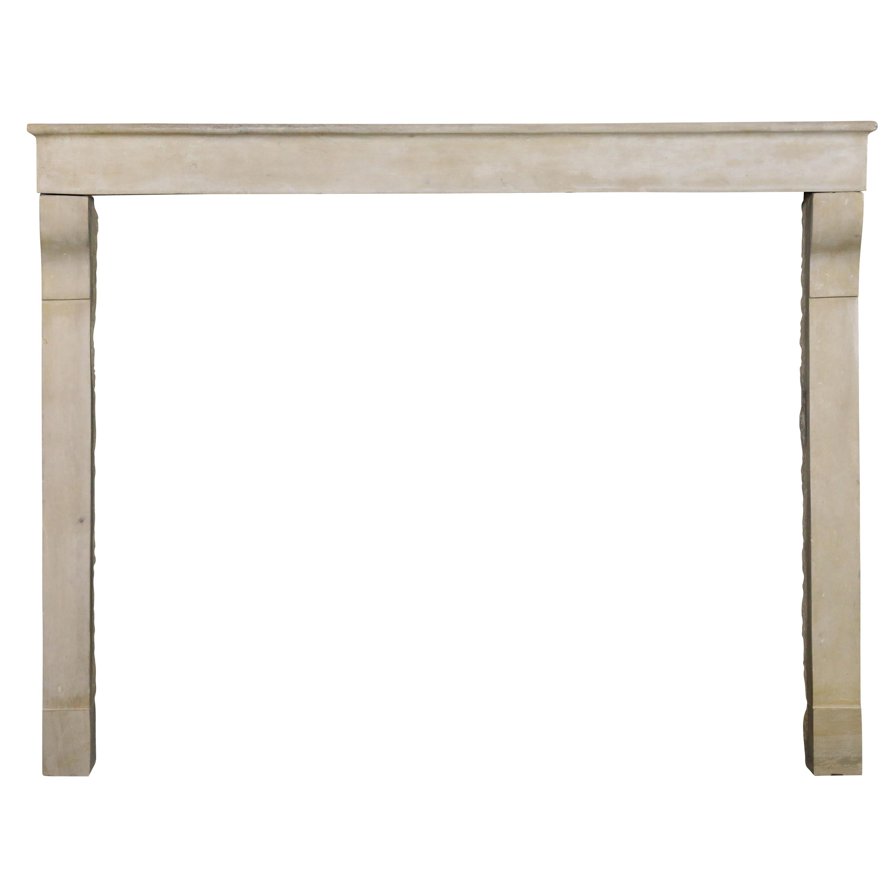 Decorative Antique French Fireplace in Timeless Beige Limestone For Sale