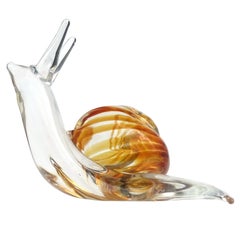 Murano Oggetti Clear Orange Swirl Seashell Italian Art Glass Snail Sculpture