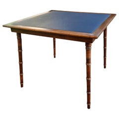 Vintage Faux Bamboo Folding Card Table with Faux Leather Top