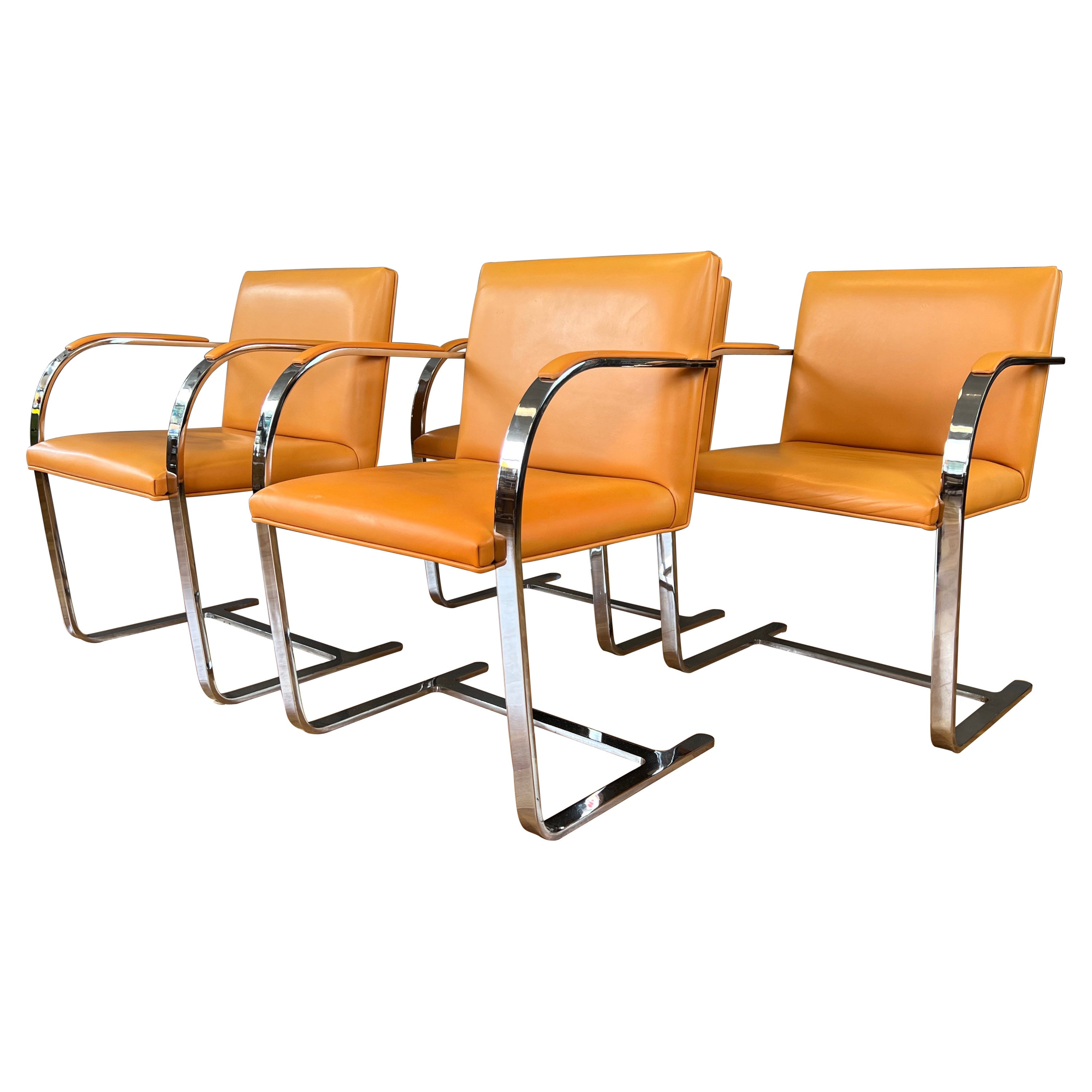C. 1970s, Four Gordon International Flat Bar Brno Armchairs in Orange Leather