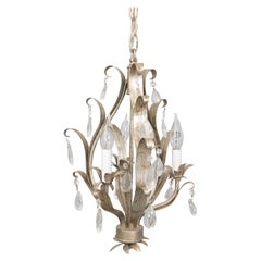 Mid-Century Italian Silver Gilt Tole & Crystals Chandelier