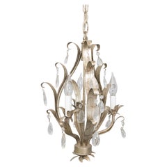 Vintage Mid-Century Italian Silver Gilt Tole & Crystals Chandelier