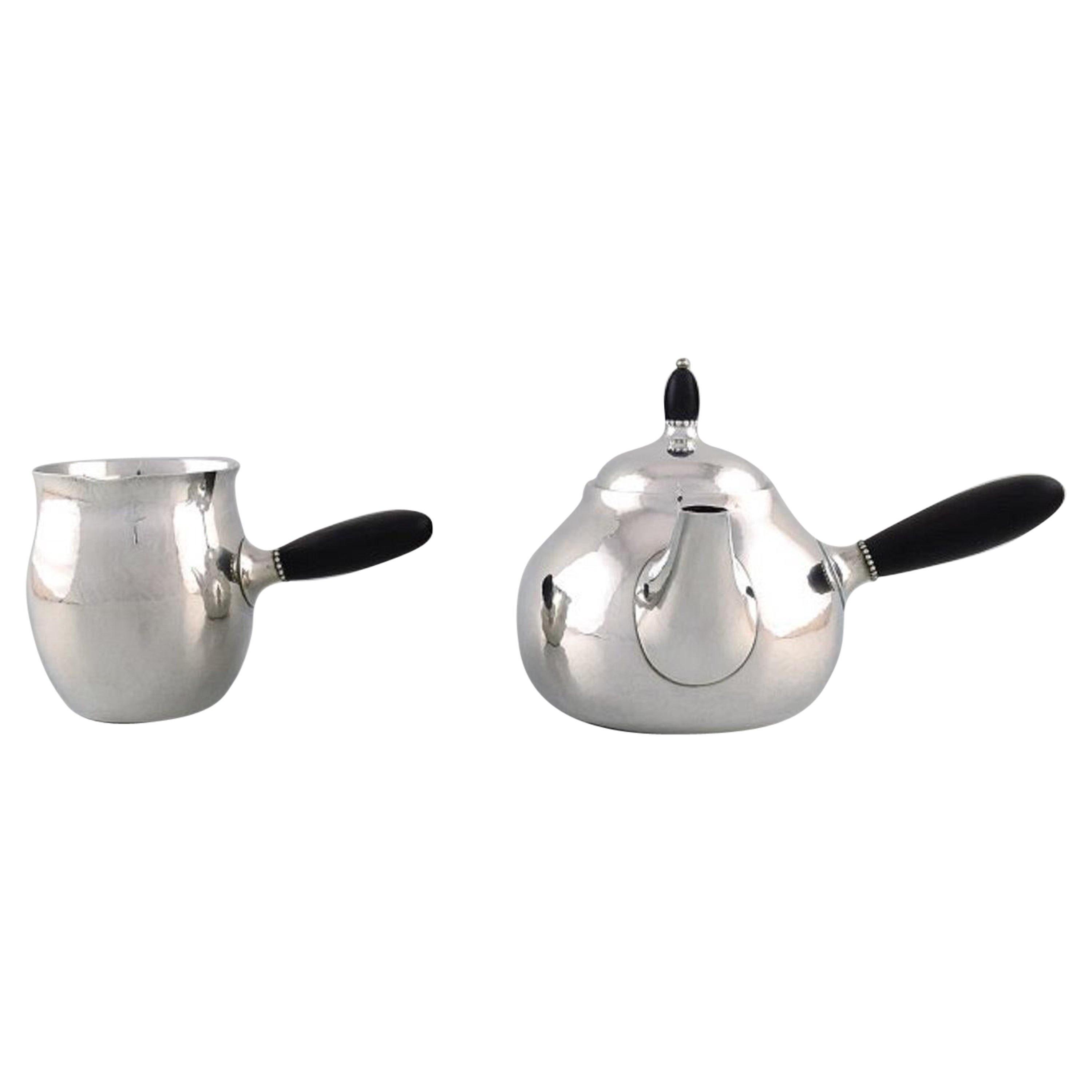 Georg Jensen Art Nouveau Teapot and Milk Jug in Sterling Silver