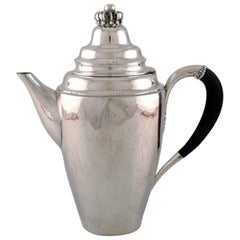 Rare Georg Jensen Coffee Pot in Sterling Silver with Ebony Handle, Dated 1915-30