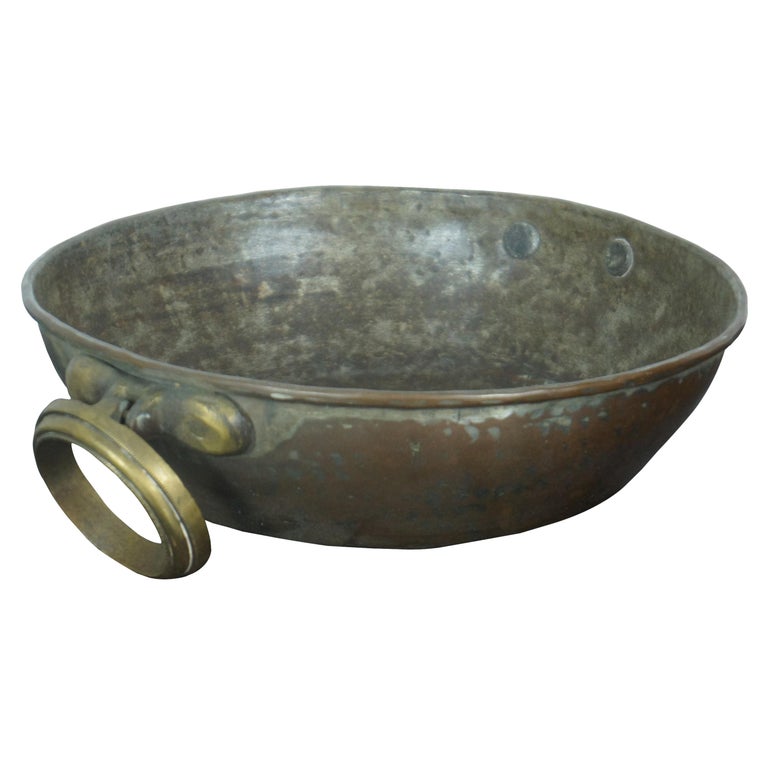 Antique Hammered Copper Candy Kettle Apple Butter Pan Brass Handles Cauldron 11” For Sale at 1stDibs