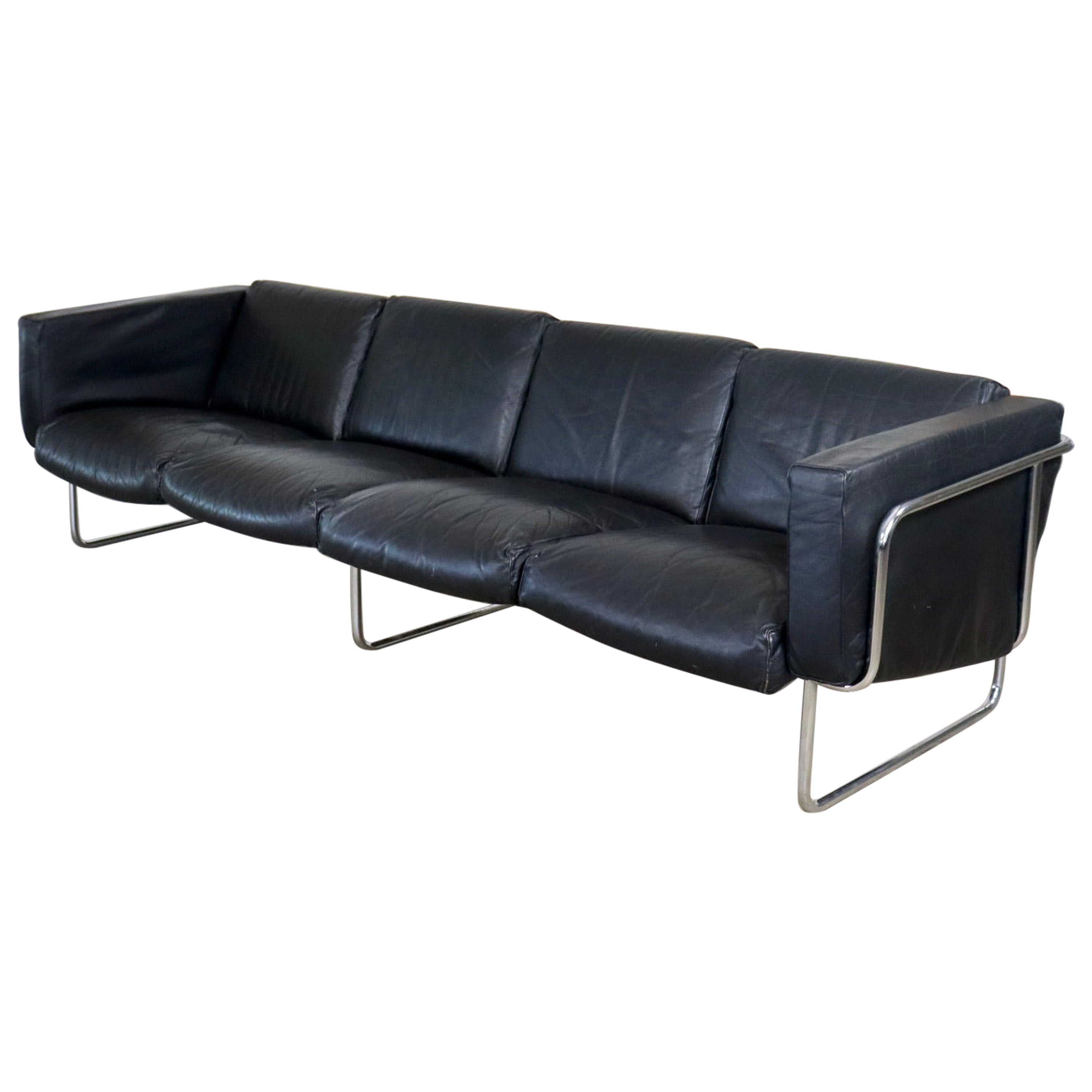 Rare Four Seater Leather Sofa by Hans Eichenberger for Strässle, Switzerland 70s