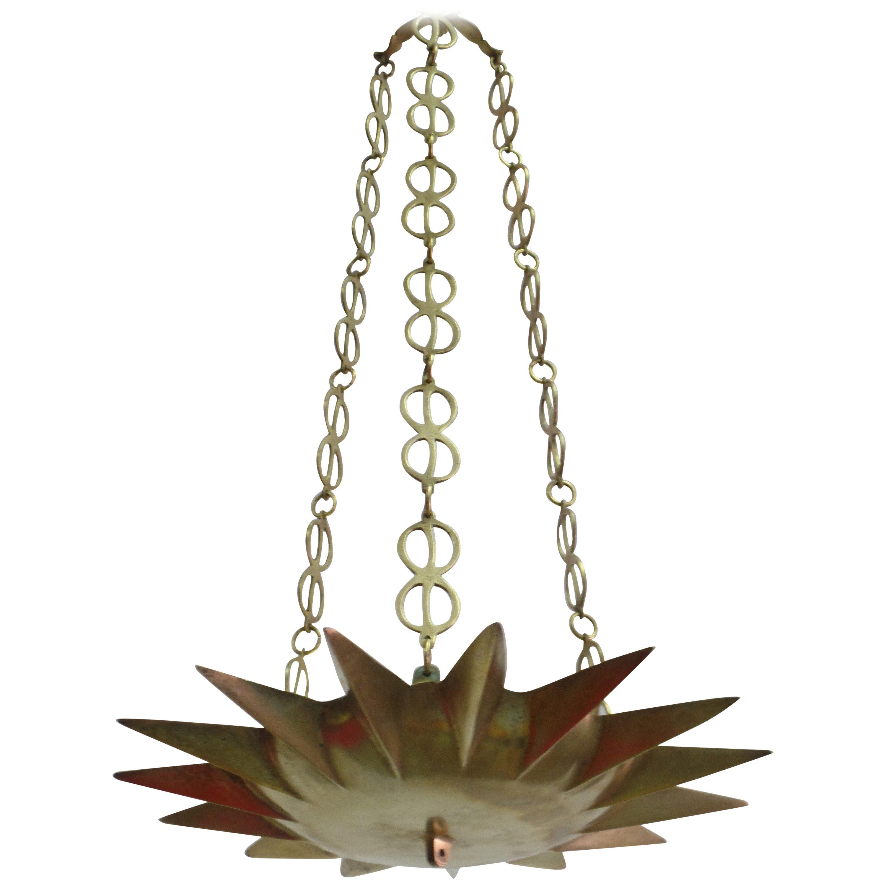 French Mid-Century Modern Neoclassical Gilt Bronze Sunburst Pendant / Chandelier