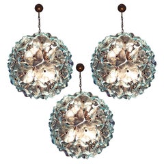 Trio Sputnik Italian crystal chandeliers. Murano
