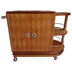 Carrello bar Art Deco con 2 porte e scomparto per bottiglie su ruote in rame
