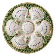 Antique French Salins Majolica Bamboo and Berries Oyster Plate, circa 1890