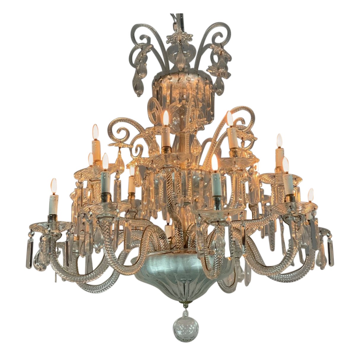 Transparent Blown and Pinch Glass Chandelier Decorated with Crystals, Austria