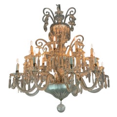 Vintage Transparent Blown and Pinch Glass Chandelier Decorated with Crystals, Austria
