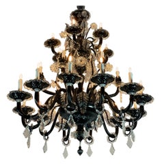 Important Venetian Chandelier In Black And Colorless Murano Glass 24 Arms 