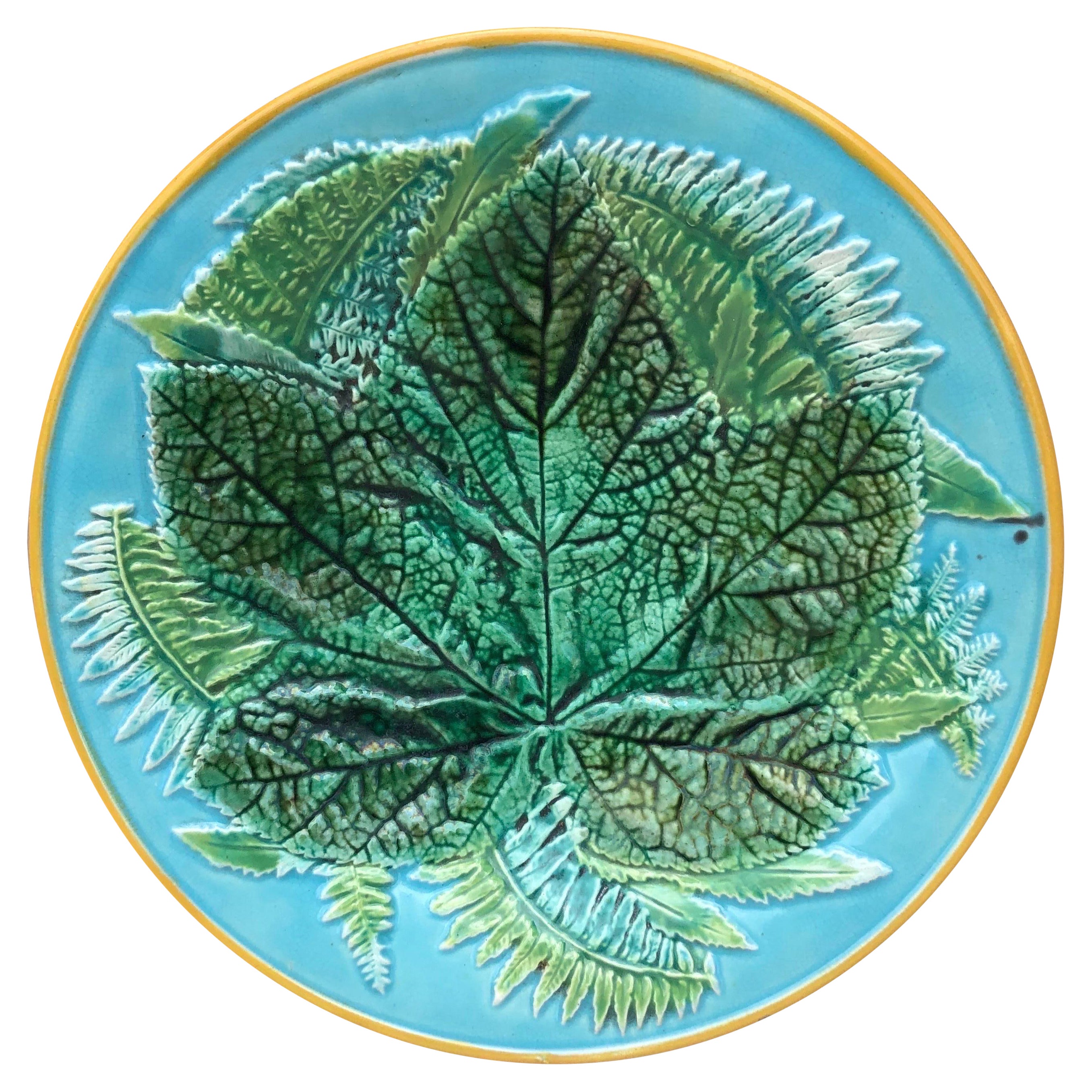 19th Century Majolica Leaves Plate George Jones
