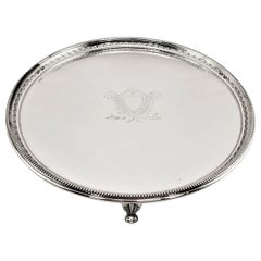 Antique Silver Plated Barker Ellis Round Footed Serving Tray or Salva