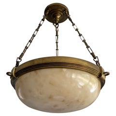 Rare Antique Alabaster and Bronze Pendant / Chandelier with a Unique Brass Chain