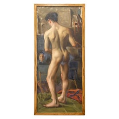 "Standing Male Model from Behind," Beautiful Male Nude, Three-Quarters Size