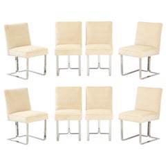 1970's Steel and Velvet Modern Dining Chairs Attributed to Brueton Set of 8