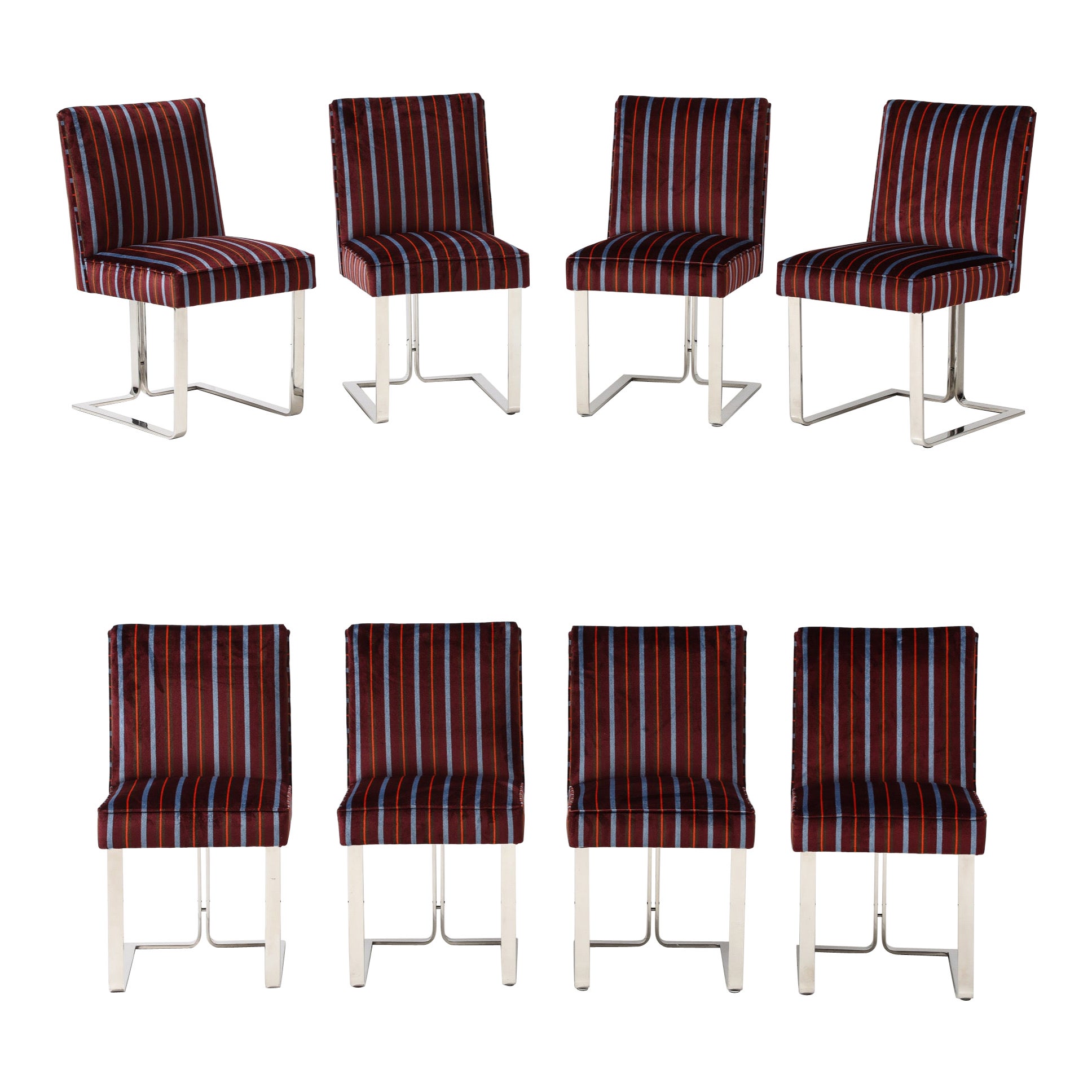 Vladimir Kagan For Kagan-Dreyfuss Steel And Velvet Dining Chairs Set Of 6  For Sale