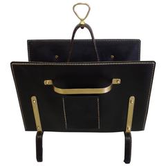 French Hand-Stitched Leather Magazine Stand by Jacques Adnet 6
