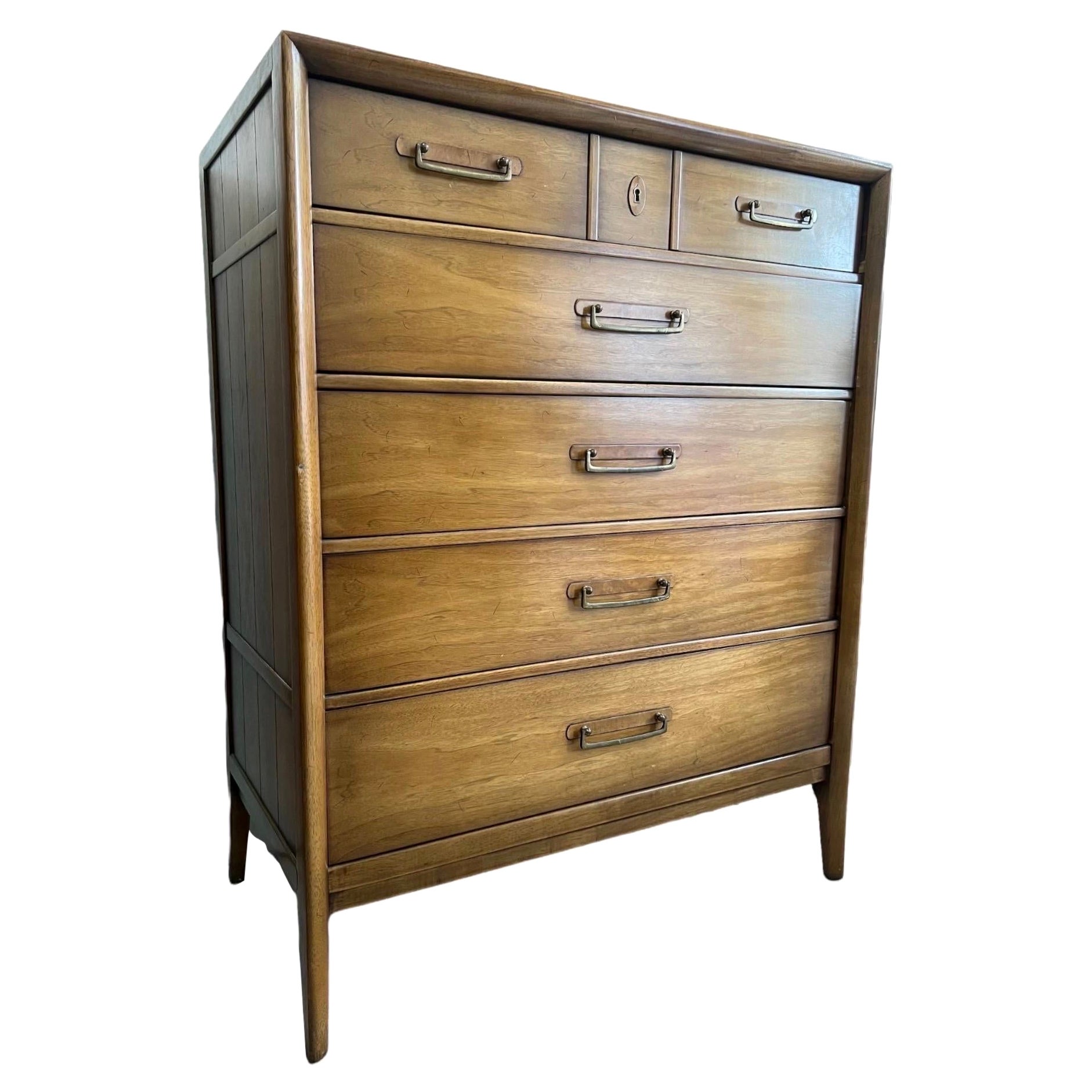 Vintage Drexel Solid Pecan Mid-Century Modern Dresser Designed by James Bouffard For Sale