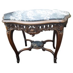 Early 20th Century Louis XV Black Marble Double Level Side Table Regency Shell