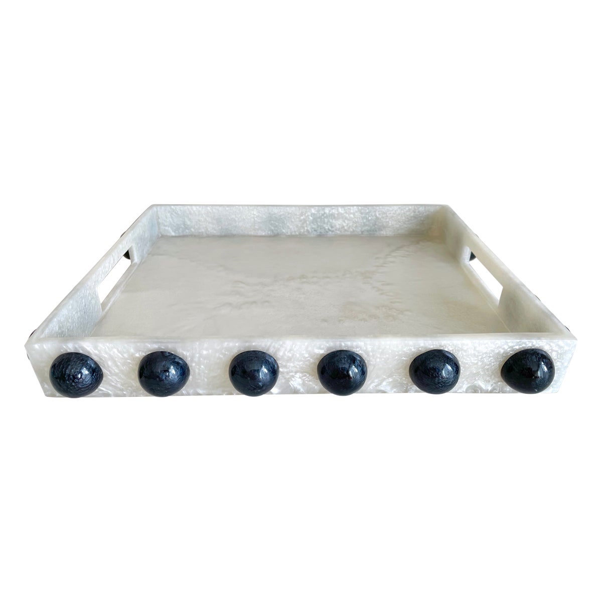 Yang Service Tray in Pearl and Black Pearl Resin by Paola Valle For Sale
