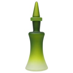 Vintage Ermanno Toso Murano Satin Green to White Italian Art Glass Bottle Decanter