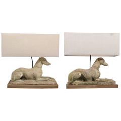 Grand Pair of Antique English Dogs with Custom Base and Linen Shades 8