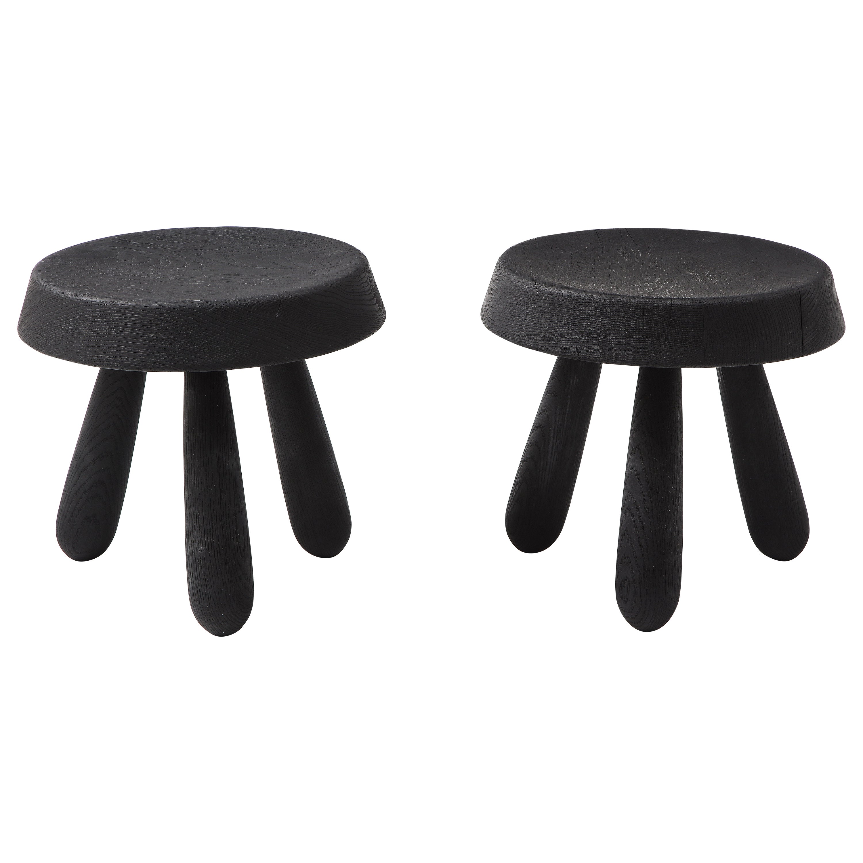 Petite Charcoal Burnt Oak Tripod Stool by Douglas Mont for Facto Atelier, Paris