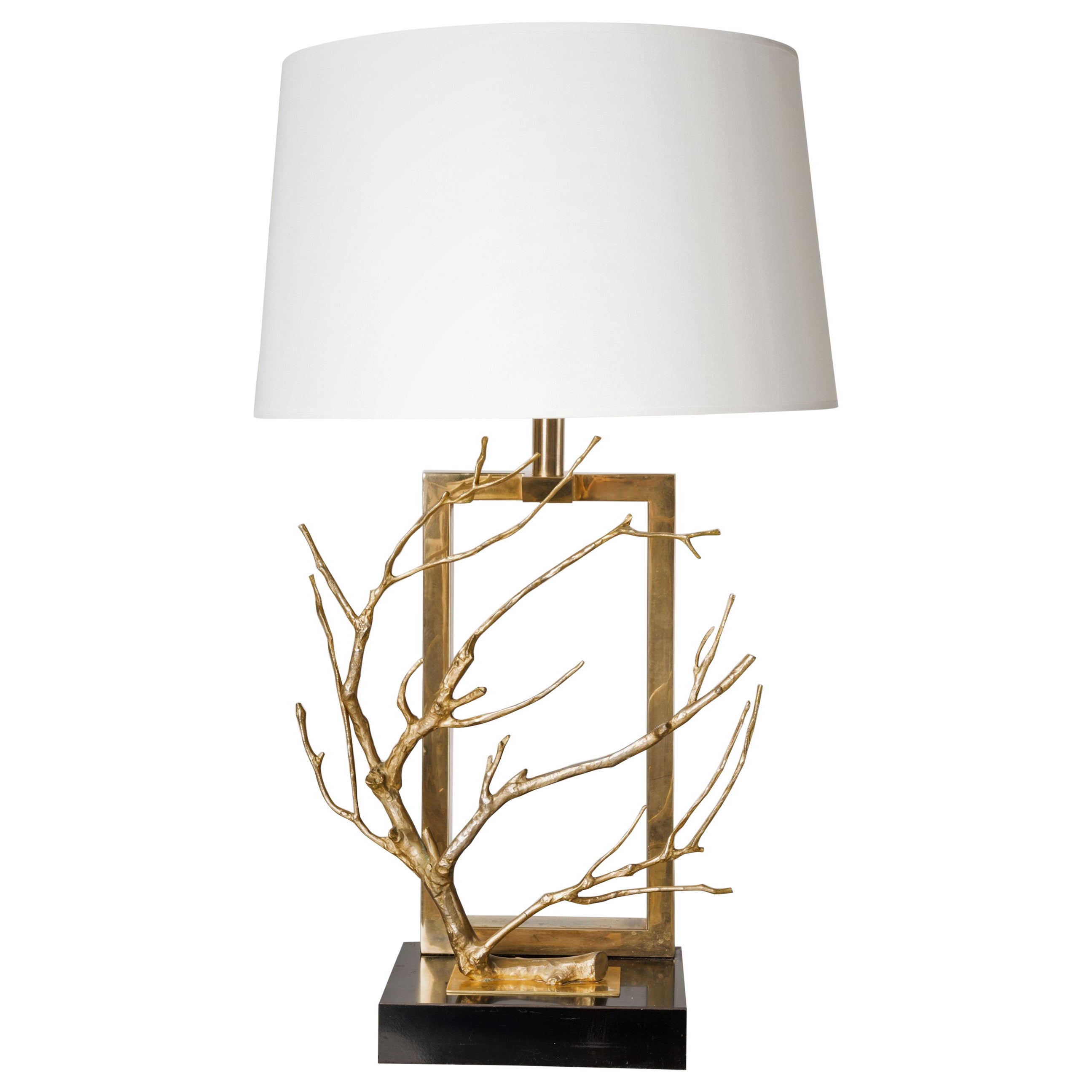 Sculptural Brass and Gilt Tree Branch Shaped Table Lamp - France 1970's For Sale