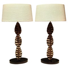 Mid-Century Modern Pair of Table Lamps Wood Porta Romana