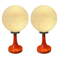 Vintage Space Age Set of 2 Mid Century Opaline Murano Glass Table Lamps