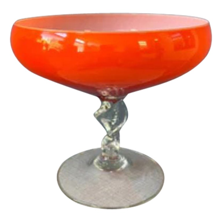 Vase en verre de style Murano vintage de couleur orange/rouge