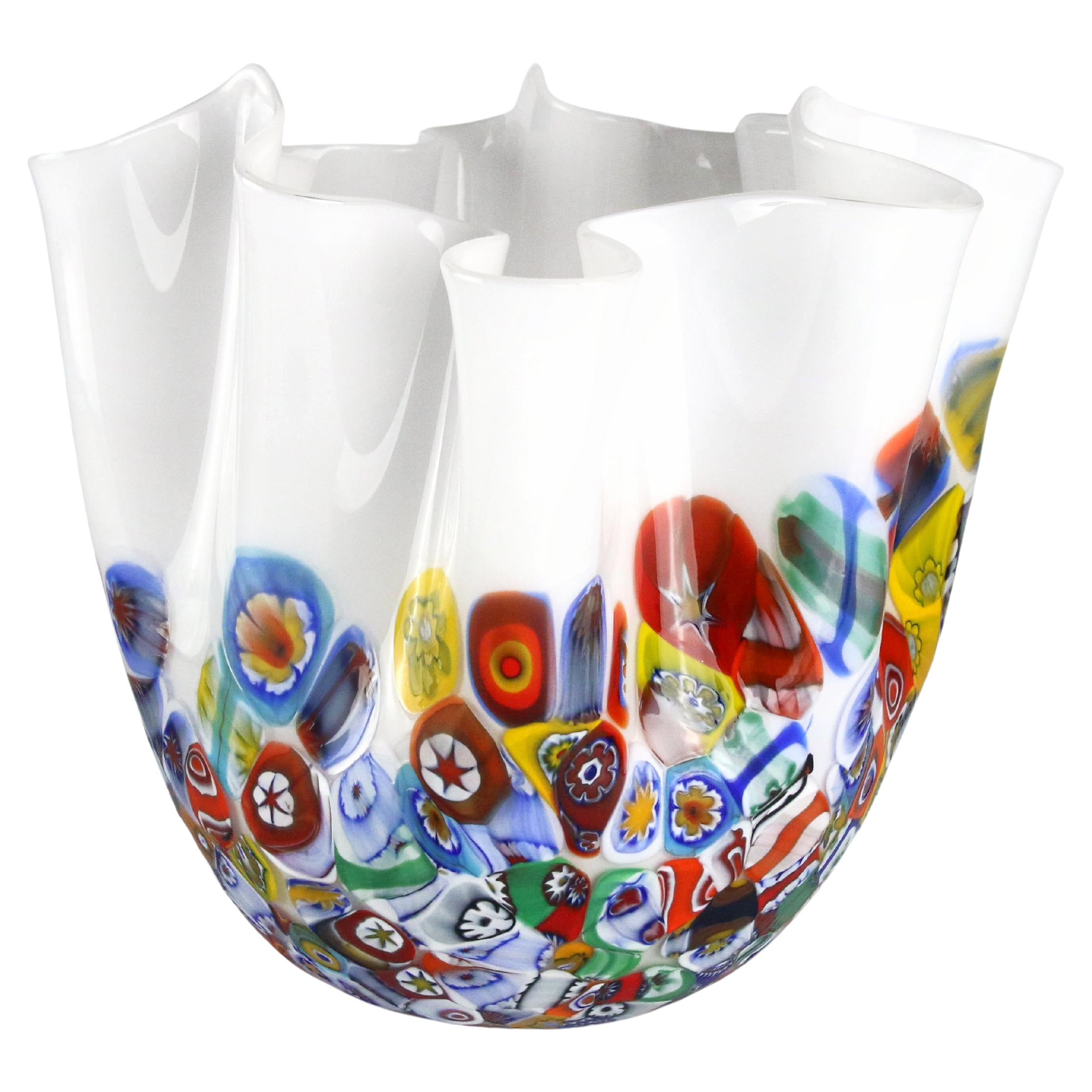 1295 Murano Foulard Original Murano Blown Art Glass, White and Murrine, Mid  For Sale at 1stDibs