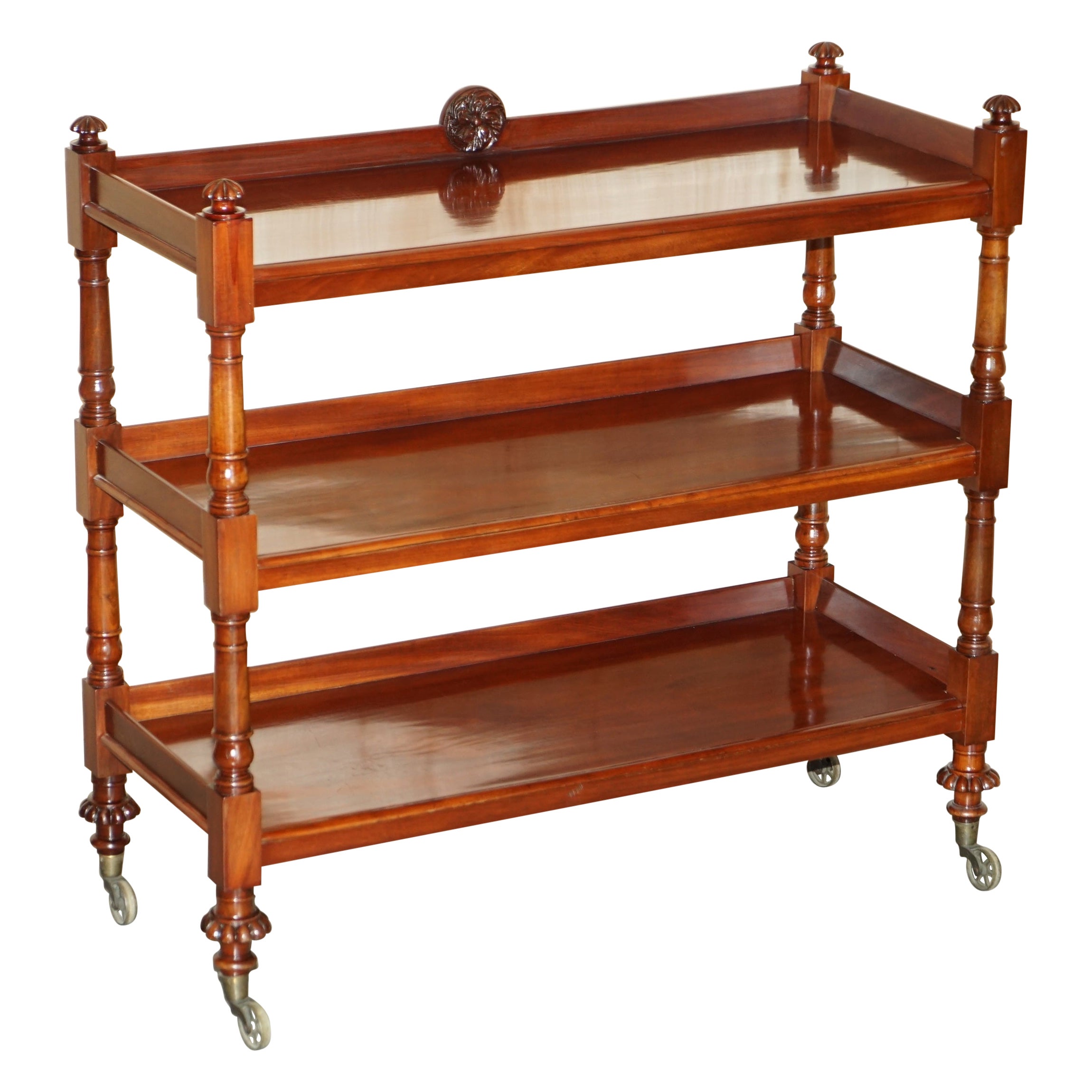 Antique circa 1840 English Hardwood Three Tier Bookcase Trolly After Gillows For Sale