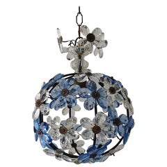 French Blue Flower Ball Crystal Prisms Maison Baguès Style Chandelier