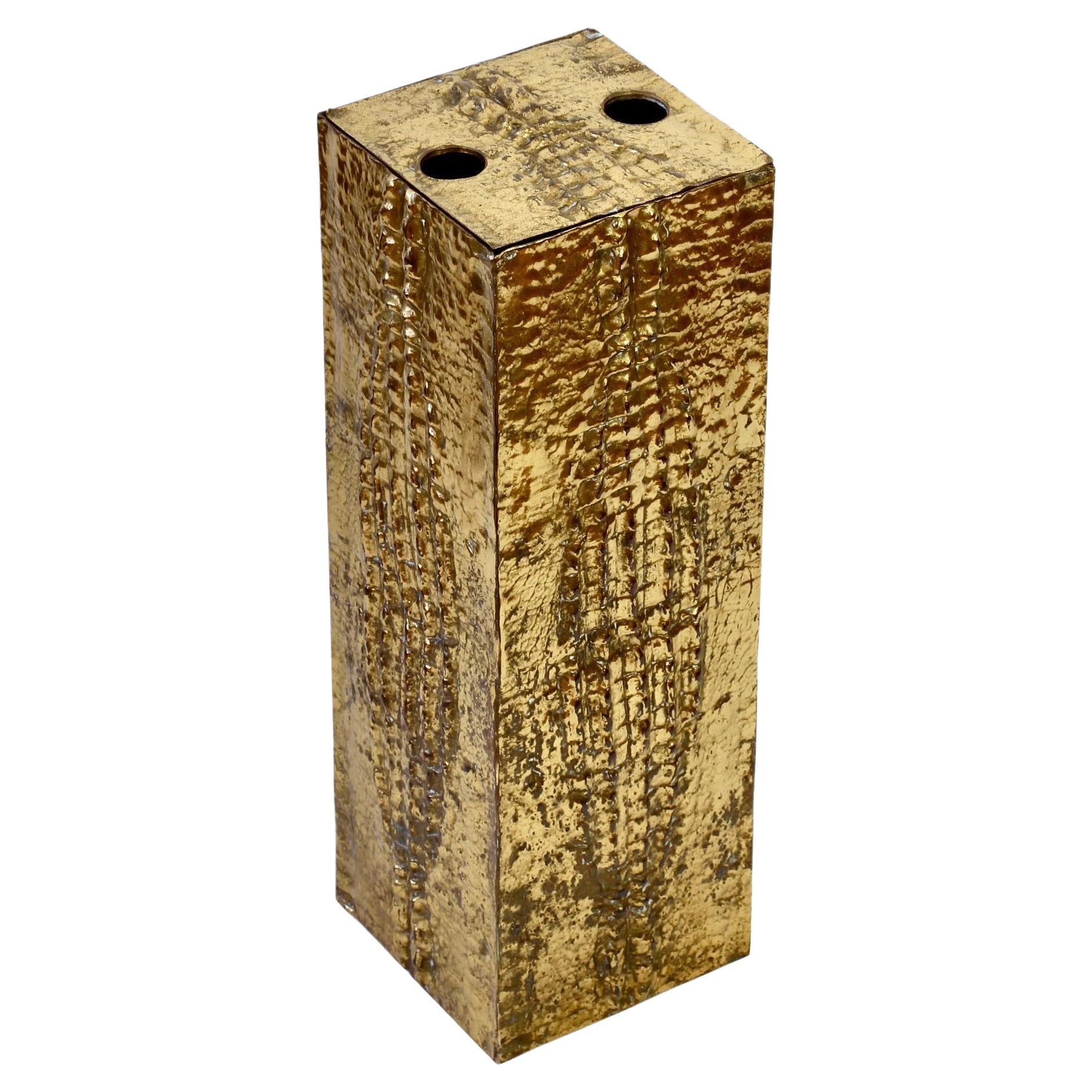 Vintage Mid-Century Modern Italian Cast Brass Crocodile Skin Umbrella Stand For Sale