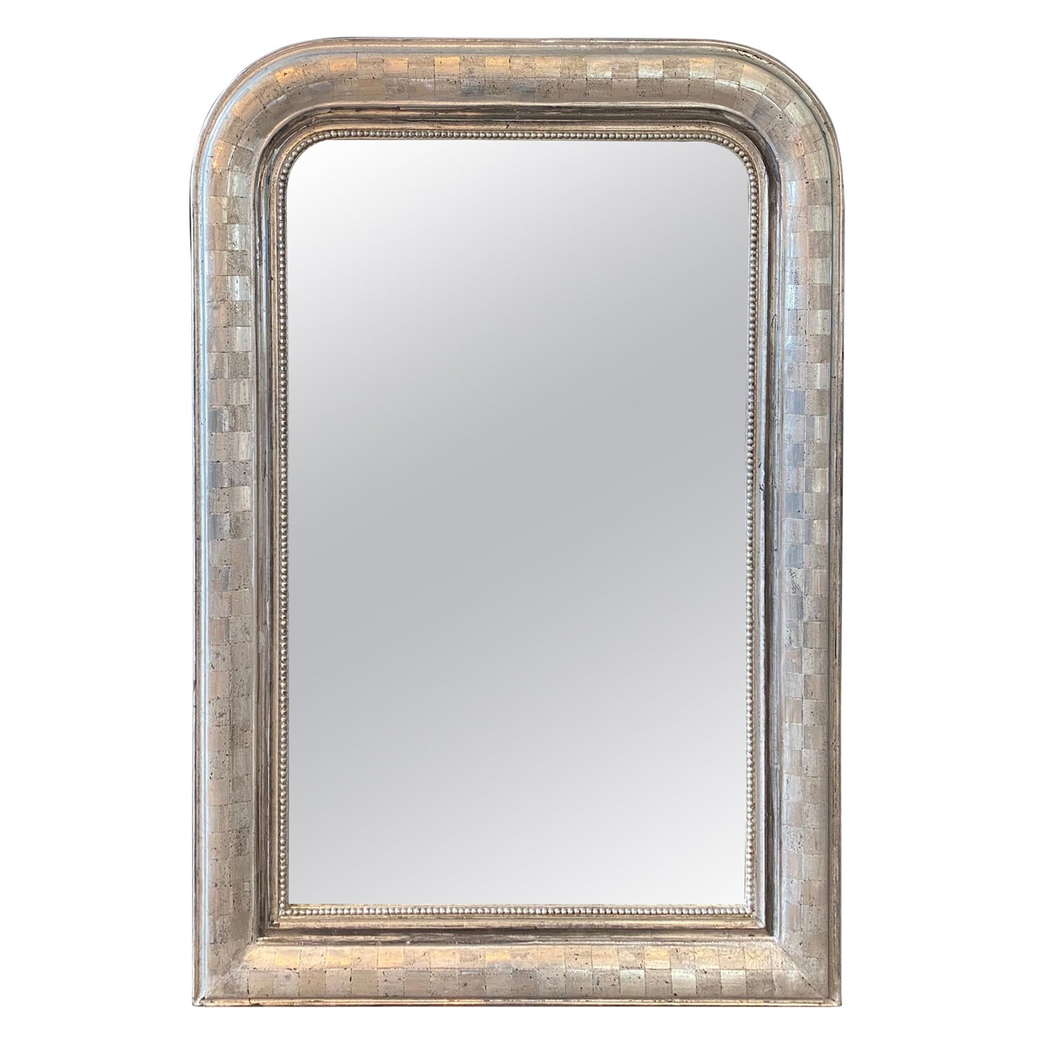 Silver Gilt French 19th Century Louis Philippe Mirror with Geometric Design