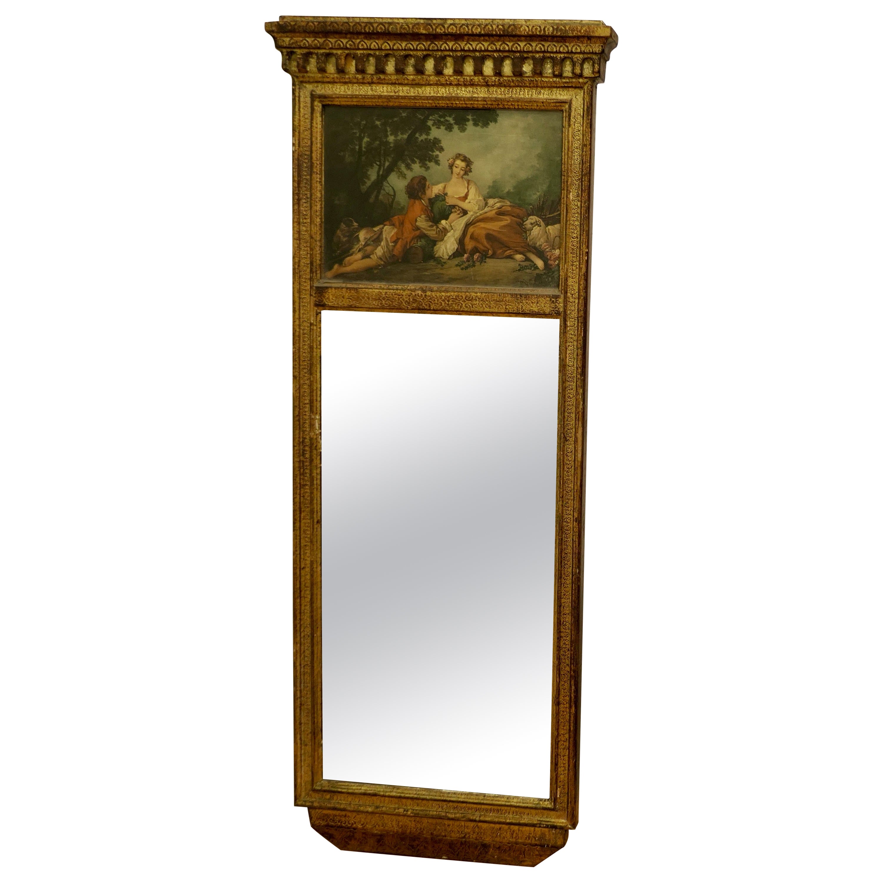 Petite 19th Century French Gilt Trumeau Mirror For Sale