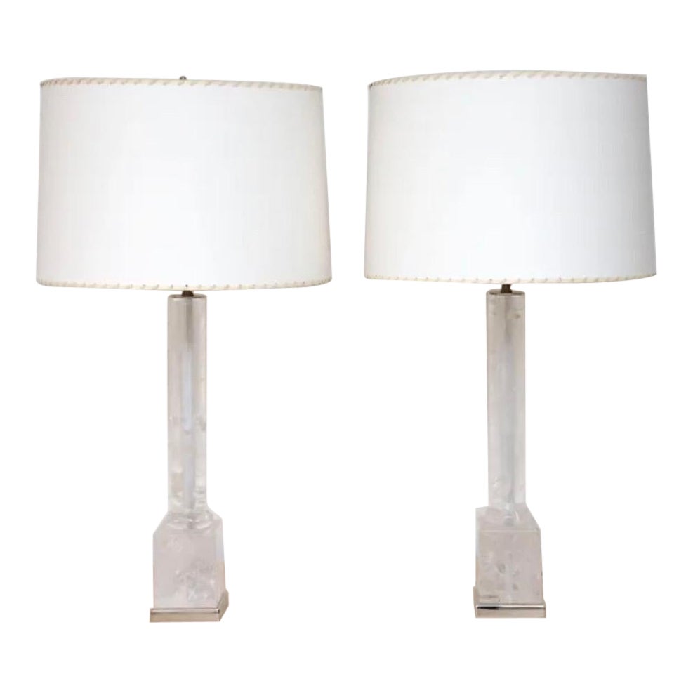 Modernes Paar Bergkristall-Säulenlampen von Maison Bagus aus poliertem Nickel, Paar