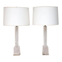 Wonderful Pair Rock Crystal Column Modern Maison Baguès Polished Nickel Lamps