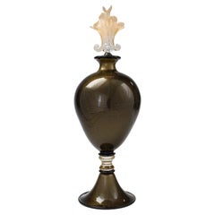 1295 Murano Hand Made Art Glass Vase, Oro Nero, Cornucopia & 24k Gold Leaf